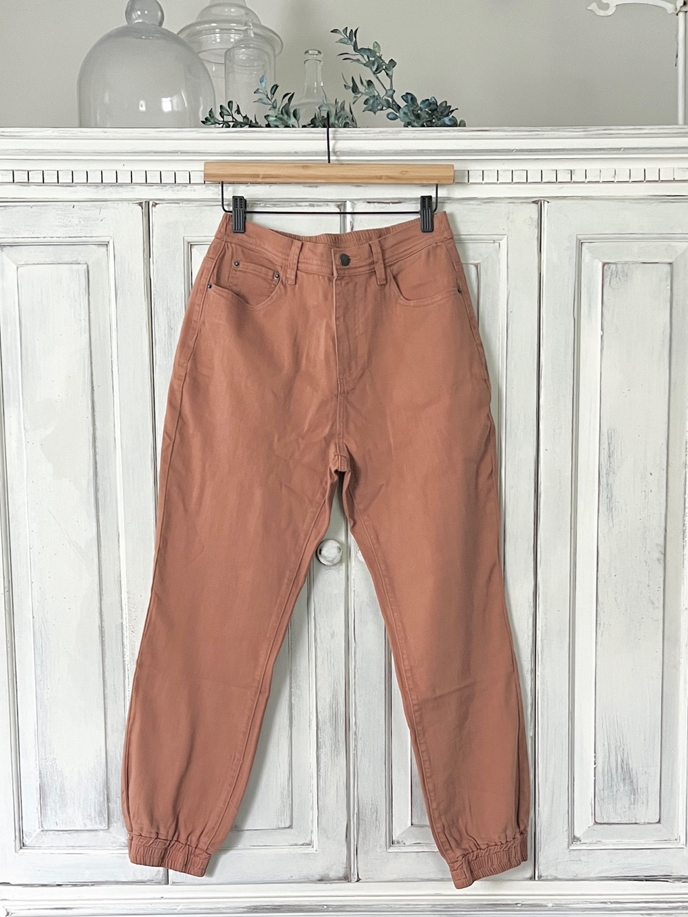 🟠NWT POLAGRAM Elastic Waist Denim Joggers w/Pockets in Cinnamon MED